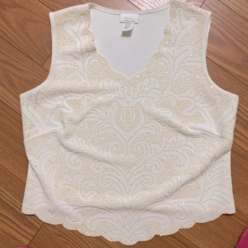 Dressbarn woman’s ivory formal sequined sleeveless high/low tank top V neck XL - Picture 10 of 10